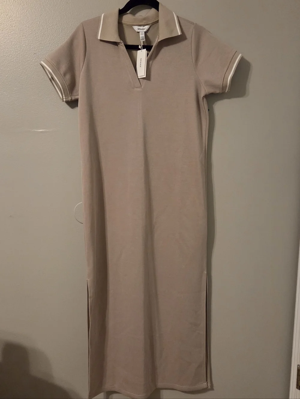 Spanx Womens Air Essentials Pique Tan Preppy Long Polo Shirt Dress. Sz M - Picture 4 of 9